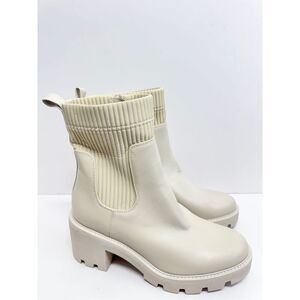 Bar III Boots‎ Cream Chunky Heel Size 10 Womens Ribbed Ankle Booties Side Zip